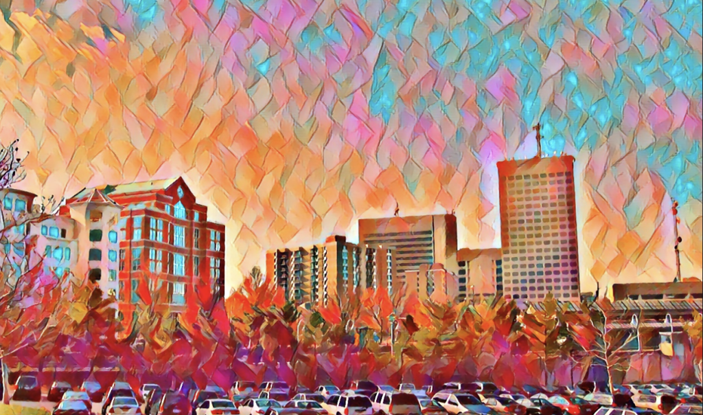 Rockville MD Skyline with an oil painting effect